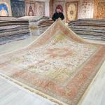 305x427cm Handmade Silk Rug Luxury Classic Persian Pink Medallion Carpet (TJ751A)