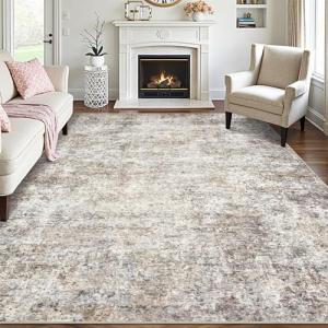 LOVORAL Area Rugs for Living Room: 8x10 Washable Neutral Abstract Rug for Bedroom Large Soft Modern Dining Room Rugs Indoor Floor Low Pile Carpet for Home Office Nursery - Brown Grey