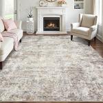 LOVORAL Area Rugs for Living Room: 8x10 Washable Neutral Abstract Rug for Bedroom Large Soft Modern Dining Room Rugs Indoor Floor Low Pile Carpet for Home Office Nursery - Brown Grey