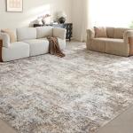 LOVORAL Area Rugs for Living Room: 8x10 Washable Neutral Abstract Rug for Bedroom Large Soft Modern Dining Room Rugs Indoor Floor Low Pile Carpet for Home Office Nursery - Brown Grey