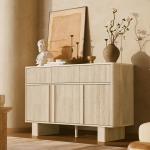 GEGOFORU 47" Sideboard Cabinet with 3 Drawers & 3 Doors, Modern Buffet with 2 Reinforced Legs for Kitchen/Living Room, Light Oak