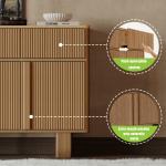 GEGOFORU 47" Sideboard Cabinet with 3 Drawers & 3 Doors, Modern Buffet with 2 Reinforced Legs for Kitchen/Living Room, Light Oak