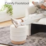 COLAMY Sherpa Ottoman Footstool, Tufted Modern Foot Rest Stool with Wood Base for Living Room, Bedroom, Desk, Round Versatile Side End Table, Pouf, Makeup Seat,2pcs,Cream
