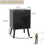 Fultyle Fluted Black Nightstand with Charging Station, Mid Century Modern Bedside Table with Drawers and Outlet,Side Tables Living Room, Wooden Night Stand for Bedroom, Office (Black)