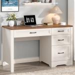 Vabches Farmhouse Executive Desk with Storage and Ample File Drawer, Rustic Large Home Writing Desk for Bedroom, White
