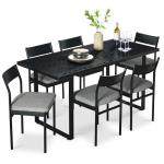 Best Choice Products 7-Piece Modern Dining Room Set, Kitchen Table Set, Dining Table w/ 6 Chairs, Upholstered Cushions, Solid Metal Frame, Curved Backrest - Black/Gray
