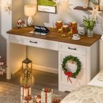 Vabches Farmhouse Executive Desk with Storage and Ample File Drawer, Rustic Large Home Writing Desk for Bedroom, White