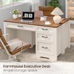 Vabches Farmhouse Executive Desk with Storage and Ample File Drawer, Rustic Large Home Writing Desk for Bedroom, White