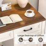 Vabches Farmhouse Executive Desk with Storage and Ample File Drawer, Rustic Large Home Writing Desk for Bedroom, White