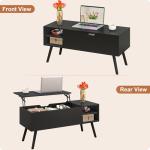 ALINE FURNITURE Black Lift Top Coffee Table with Hidden Storage Compartment, Solid Wood Legs & Open Shelves - 40" Pop Up Coffee Tables for Living Room