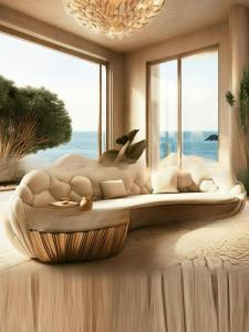 Customizable French light luxury semi-circular curved villa living room creative sofa cream special-shaped solid wood