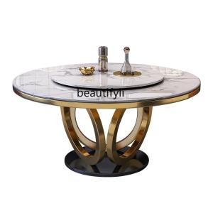 Marble light luxury dining table and chair combination round table home restaurant dining table with turntable