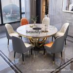 Marble light luxury dining table and chair combination round table home restaurant dining table with turntable