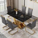 63” Dining Room Table Set for 6,Modern Gold Dining Table Set for 6, Rectangle kitchen Table Set With PU Leather Chairs,Black