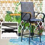 5PCS Dining Set, Outdoor Bar Set Height Top Patio Table and Chairs Set w/ Patio Swivel Bar Stools &41" Wood-like Steel Bar Table