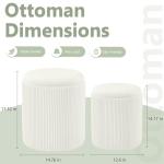 Round Ottoman with Storage Set of 2,Vanity Stool with Storage for Bedroom, Ottoman Coffee Table,Small Velvet Foot Stool for Living Room, White