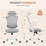 Sweetcrispy Office Computer Desk Chair, Ergonomic High-Back Mesh Rolling Work Chairs with Wheels and Adjustable Headrests, Comfortable Lumbar Support, Comfy Flip-up Arms for Home,Bedroom,Study, Grey