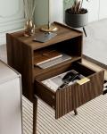 Veegle Nightstand,Modern Bedside Table with Storage Drawer and Open Wood Shelf, Accent Night Stand with Solid Wood Legs for Living Room, Bedroom and Small Spaces,Easy Assembly (Walnut Brown)