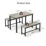Tatub Dining Table Set for 4, 3-Piece Kitchen Table with 2 Benches, Space-Saving Dining Room Set for Breakfast Nook and Small Spaces, Grey