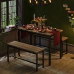 Tatub Dining Table Set for 4, 3-Piece Kitchen Table with 2 Benches, Space-Saving Dining Room Set for Breakfast Nook and Small Spaces, Grey