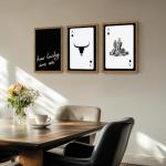 Western Wall Art Set of 3, Southwestern Cowboy Playing Card Wall Decor, Longhorn Bull Skull and How Lucky are We Poster Canvas Painting Prints for Bedroom Living Room 12x16 inch Wood Framed