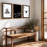 Western Wall Art Set of 3, Southwestern Cowboy Playing Card Wall Decor, Longhorn Bull Skull and How Lucky are We Poster Canvas Painting Prints for Bedroom Living Room 12x16 inch Wood Framed