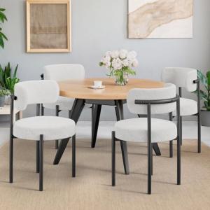PatioPerk Boucle Dining Chairs Set of 4, White Mid Century Morden Chair with Curved Backrest, Round Upholstered Sherpa with Metal Legs, Suitable for Various Kitchen Styles