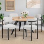 PatioPerk Boucle Dining Chairs Set of 4, White Mid Century Morden Chair with Curved Backrest, Round Upholstered Sherpa with Metal Legs, Suitable for Various Kitchen Styles
