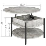 FABATO Round Lift Top Coffee Table, 35.43" Circle Coffee Table with Storage for Living Room Reception Room, Farmhouse 2 Tier Large Round Dining Table, Wood, Gray