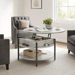 FABATO Round Lift Top Coffee Table, 35.43" Circle Coffee Table with Storage for Living Room Reception Room, Farmhouse 2 Tier Large Round Dining Table, Wood, Gray