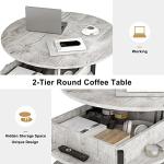 FABATO Round Lift Top Coffee Table, 35.43" Circle Coffee Table with Storage for Living Room Reception Room, Farmhouse 2 Tier Large Round Dining Table, Wood, Gray