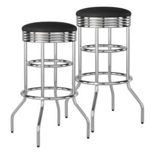 TRINITY Heavy Duty 30-Inch Backless Swivel Bar Stool for Kitchen, Garage, or Workshop, Chrome Finish with Faux Leather Seat, 2 Pack, Black