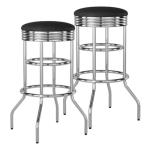 TRINITY Heavy Duty 30-Inch Backless Swivel Bar Stool for Kitchen, Garage, or Workshop, Chrome Finish with Faux Leather Seat, 2 Pack, Black