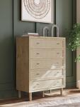 Signature Design by Ashley Cielden Coastal 5-Drawer Chest of Drawers with Safety Stop and Textured Cane Details, Light Brown