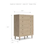 Signature Design by Ashley Cielden Coastal 5-Drawer Chest of Drawers with Safety Stop and Textured Cane Details, Light Brown