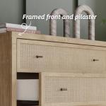 Signature Design by Ashley Cielden Coastal 5-Drawer Chest of Drawers with Safety Stop and Textured Cane Details, Light Brown