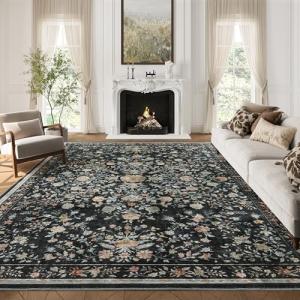 Area Rugs 8x10, Washable Floral Rug Non Slip Large Living Room Rug Vintage Distressed Soft Carpet for Bedroom, Dinning Room, Home Office