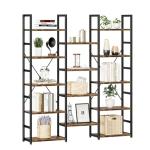 NUMENN Triple Column 5 Tier Bookshelf, Bookcase with 14 Open Display Shelves, Adjustable Rustic Industrial Style Book Shelves, Modern Bookshelves for Bedroom, Living Room and Home Office, Vintage