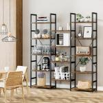 NUMENN Triple Column 5 Tier Bookshelf, Bookcase with 14 Open Display Shelves, Adjustable Rustic Industrial Style Book Shelves, Modern Bookshelves for Bedroom, Living Room and Home Office, Vintage