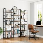 NUMENN Triple Column 5 Tier Bookshelf, Bookcase with 14 Open Display Shelves, Adjustable Rustic Industrial Style Book Shelves, Modern Bookshelves for Bedroom, Living Room and Home Office, Vintage