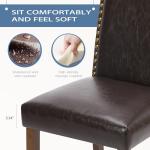 MCQ Upholstered Dining Chairs Set of 4, Modern Upholstered Leather Dining Room Chair with Nailhead Trim and Wood Legs, Mid-Century Accent Dinner Chair for Living Room, Kitchen, Dark Brown
