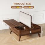 VOPEAK Storage Ottoman Coffee Table with Lift Top, Modern Square Coffee Table with Hidden Storage, Cotton and Linen Fabric Upholstered Ottomans, Cocktail Footrest Ottoman for Living Room, Walnut Brown