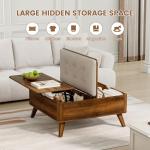 VOPEAK Storage Ottoman Coffee Table with Lift Top, Modern Square Coffee Table with Hidden Storage, Cotton and Linen Fabric Upholstered Ottomans, Cocktail Footrest Ottoman for Living Room, Walnut Brown