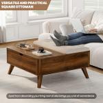 VOPEAK Storage Ottoman Coffee Table with Lift Top, Modern Square Coffee Table with Hidden Storage, Cotton and Linen Fabric Upholstered Ottomans, Cocktail Footrest Ottoman for Living Room, Walnut Brown