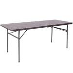 Flash Furniture Elijah 6-Foot Bi-Fold Brown Wood Grain Plastic Folding Table with Carrying Handle