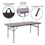 Flash Furniture Elijah 6-Foot Bi-Fold Brown Wood Grain Plastic Folding Table with Carrying Handle