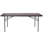 Flash Furniture Elijah 6-Foot Bi-Fold Brown Wood Grain Plastic Folding Table with Carrying Handle