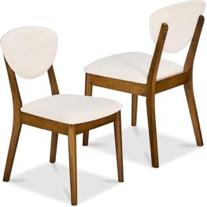 Best Choice Products Dining Chairs Set of 2, Mid-Century Modern Upholstered Wood, Armless w/Seat Cushion, Padded Backrest - Walnut/Cream