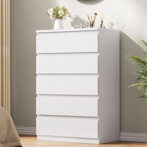 Jocoevol White 5 Drawer Dresser for Bedroom, 15" D x 23.7" W x 40.4" H in Simply Modern Chest of Drawers, Wood Storage Dresser with Deep Drawers for Living Room Hallway Entryway, White