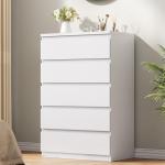 Jocoevol White 5 Drawer Dresser for Bedroom, 15" D x 23.7" W x 40.4" H in Simply Modern Chest of Drawers, Wood Storage Dresser with Deep Drawers for Living Room Hallway Entryway, White